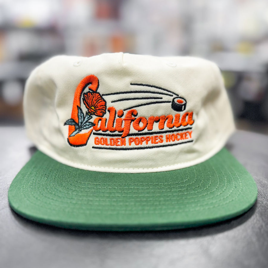 California Golden Poppies Hockey Snapback Hat ( Natural/GREEN )