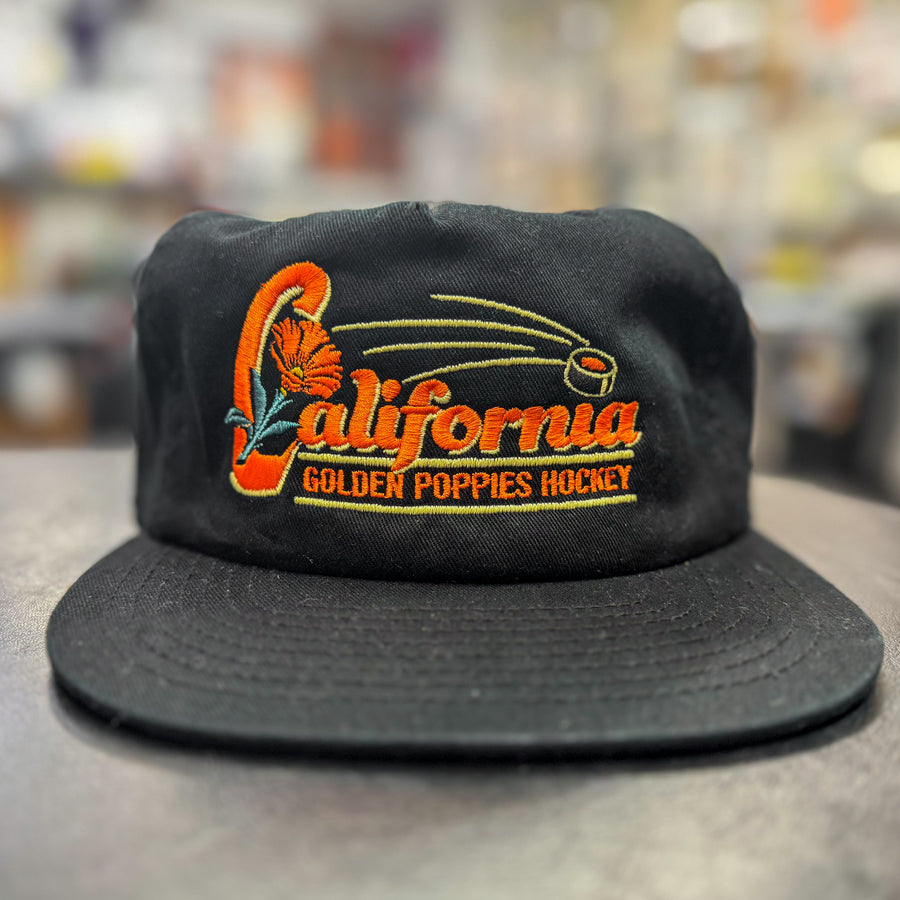 California Golden Poppies Hockey Strap back Hat ( ALL BLACK HAT  )