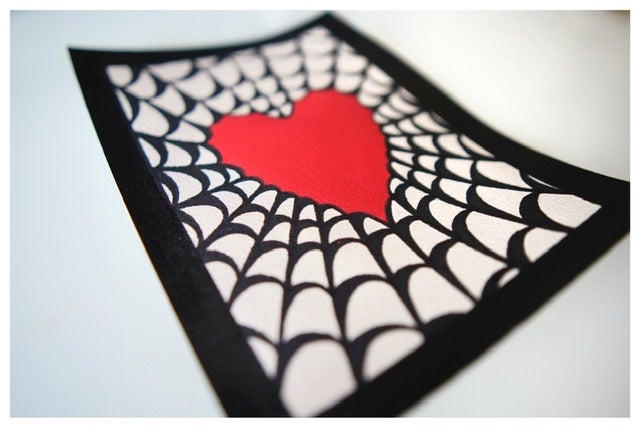 “Spider Webbed Heart” 5x7 original painting