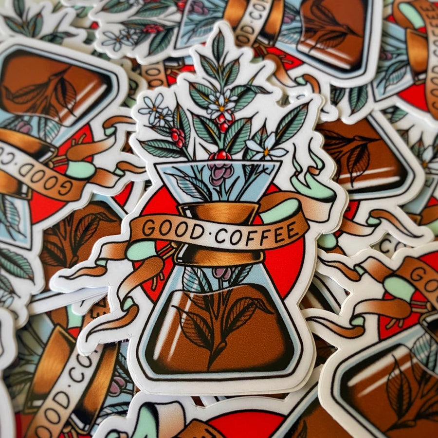 “Good coffee” die cut sticker